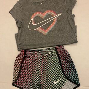 Nike Gray Tee with Heart and Multicolor Shorts